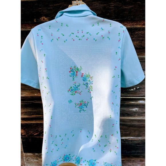 Vintage MOD 1970s Smartique Hippy BlueFloral Ladies Shirt - Picture 7 of 12